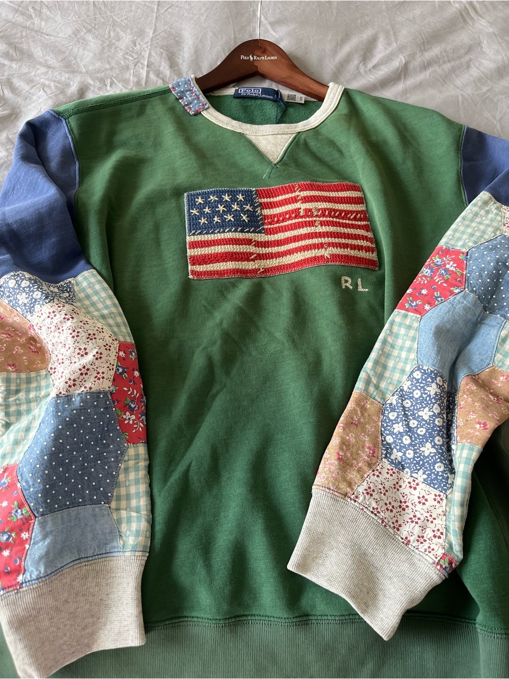 Polo Ralph Lauren amazing unique  Patchwork American Flag Sweatshirt XL, NWT